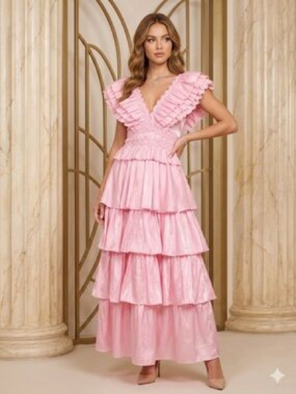 No label Pink Ruffled Tiered Maxi Dress